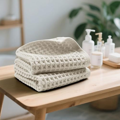 Jacquotha Waffle Hand Towels 5-Piece (Mist White) – Cotton | Quick Dry, Lint Free, 13” x 29” - color: Mist White