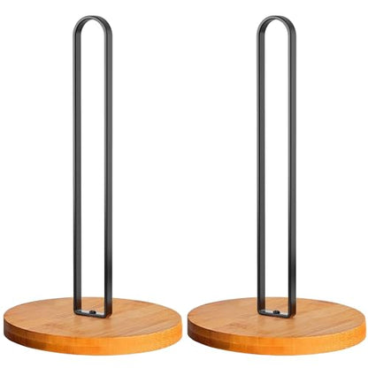 TONLEA Wooden Paper Towel Holder Countertop, Kitchen-Towel-Holder FreeStanding with Non-Slip Base for Bathroom Black-2PCS - color: 2 Pack-black