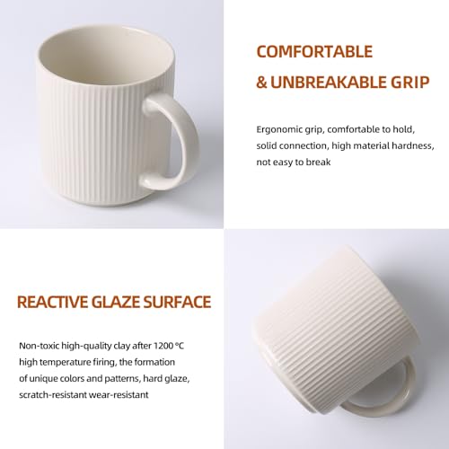 MONITO Coffee Mugs Set of 6,16 oz Ceramic Coffee Cups with Large Handles | Stoneware Mugs Set Suitable for Lattes,Hot tea,Cappuccinos,Mochas and Cocoa,Microwave & Dishwasher Safe,White - color: White, size: 6PCS