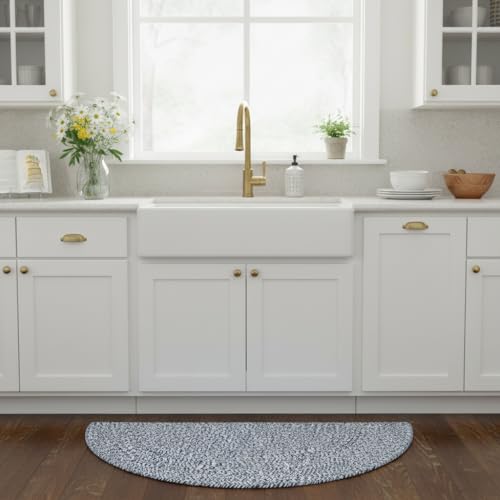 Super Area Rugs Farmhouse Braided Rug Cotton Kitchen Reversible Carpet Blue & White, 20" X 40" Half Circle - color: Blue & White, size: 1'8" x 3'4" (Semicircular)