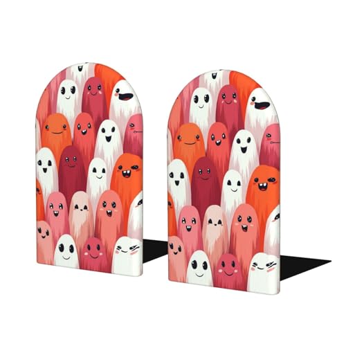 Cartoon Ghosts Smiling Wooden Bookends for Shelves Decorative Book Ends Universal Book Organizer Holder for Office, Heavy Books, Vinyl Records - color: Cartoon Ghosts Smiling