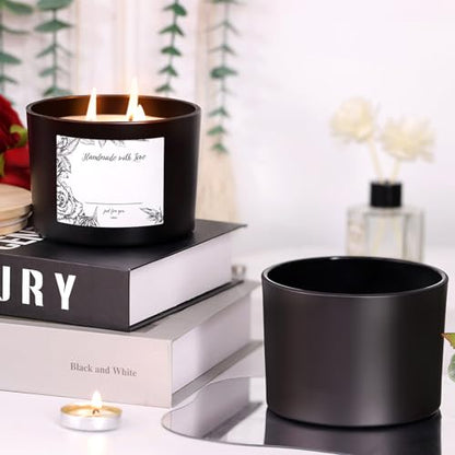 6-Pack 16 oz Candle Jars - Frosted Black Glass with 3 Wicks, Empty Containers for Candle Making - color: Forested Black