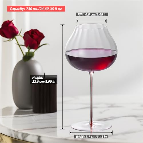 KAMMAK Crystal Red Wine Glasses Set of 2, 24.69 oz Stemmed Glasses, XY016 | Hand Blown, Bordeaux Wine Glasses, Thin Rim & Long Stem, Red & White, Daily Use, Wedding or Birthday Gift for Women - size: 8KPDSXY016