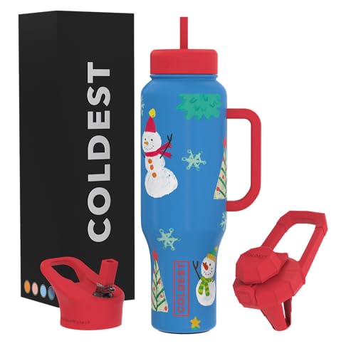 Coldest Tumbler with Handle and Straw, 100% Leak Proof Insulated Tumbler with Lid and Straw (3 Lids), Stainless Steel Tumblers for Women & Men, Cup Holder Friendly Base, 46 oz (Mr. Snowie) - color: Mr. Snowie, size: 46 oz