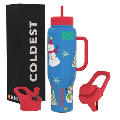 Coldest Tumbler with Handle and Straw, 100% Leak Proof Insulated Tumbler with Lid and Straw (3 Lids), Stainless Steel Tumblers for Women & Men, Cup Holder Friendly Base, 46 oz (Mr. Snowie) - color: Mr. Snowie, size: 46 oz