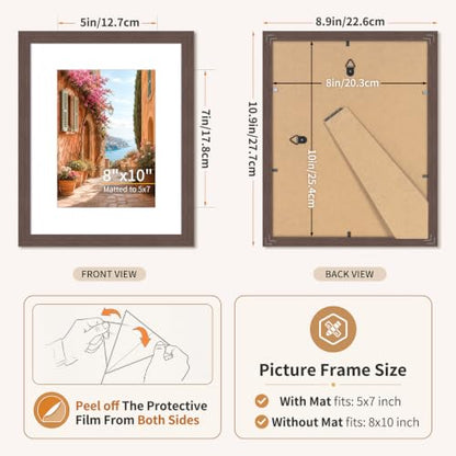 8x10 Picture Frames Set of 3 Mahogany Photo Frame Wall Table Display | Sturdy MDF 8x10 frames with mat clear plexiglass Hangs on wall stands on table family pics weddings diplomas home or office - color: Mahogany, size: 8x10