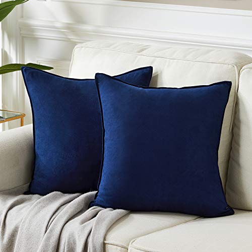 Fancy Homi 2 Packs Premium Faux Suede Decorative Throw Pillow Covers, Super Soft Square Pillow Case,Solid Cushion Cover for Couch/Sofa/Bedroom (16"x 16",Set of 2, Navy Blue) - color: Navy Blue, size: 16" x 16" (Pack of 2)