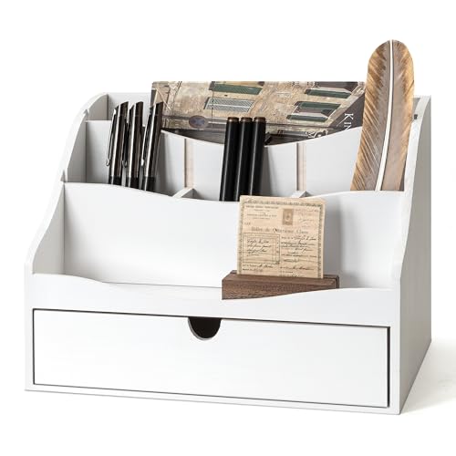 Rebee Vision Mail Organizer for Desk with 4-Slot for Letter, White | Pine Wood, Charming Desktop Organizer, Mail Holder with Divider, Store Jewelry, Letter Sorter, Apartment Aesthetic - color: B-White