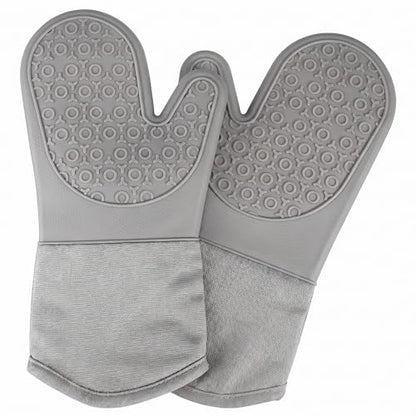 Silicone Oven Mitts 2-Pack, 13.5" Heat Resistant 500F, Non-Slip BPA-Free with Soft Cotton Lining, Kitchen Gloves for Baking, Cooking, BBQ & Grilling (Gray) - color: Gray