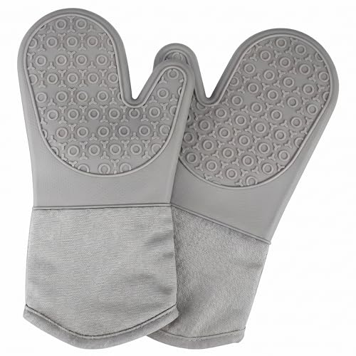 Silicone Oven Mitts 2-Pack, 13.5" Heat Resistant 500F, Non-Slip BPA-Free with Soft Cotton Lining, Kitchen Gloves for Baking, Cooking, BBQ & Grilling (Gray) - color: Gray