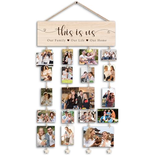 Picture Frames Collage Photo Hanging Display Picture Board Wood Rustic Frames, Gifts for Women, Family Photo This Is Us Picture Housewarming Farmhouse Rustic Wood Hanging Photo Wall Table Top Frames - color: this is us