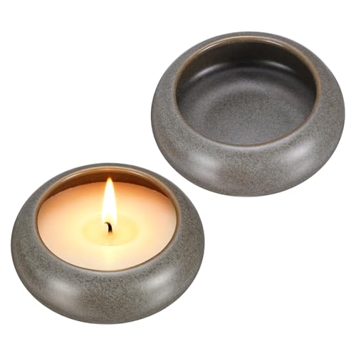 uxcell 2Pcs Pebble Tea Light Candle Holder, 1.2" Height Tealight Candle Holder Handcrafted Ceramic Decorative Calming Home Decor Accent for Table Centerpiece Wedding, Brown Gray - color: Brown Gray