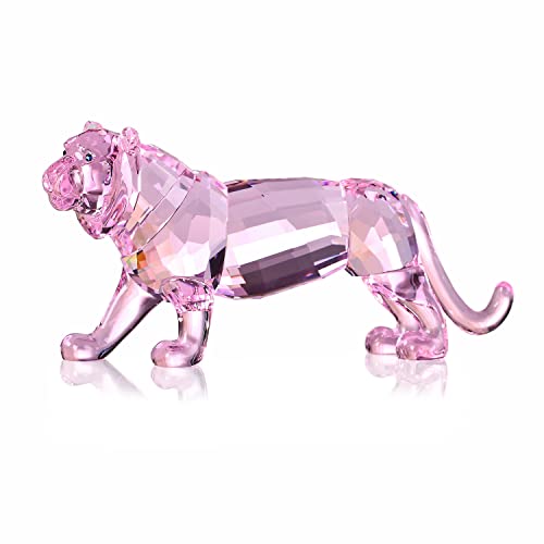 DOJOZ Crystal Tiger Figurine Animals Craft Home Decor Ornaments Collectible Birthday New Year Gifts (Pink) - color: Pink