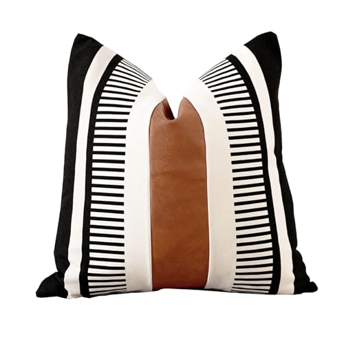 Farmhouse Decorative Throw Pillow Cover for Sofa Couch Accent Faux Leather Square Cushion Cover Tribal Stripe Boho Pillow Case 18 x 18 Inch,Black - color: Black, size: 18" x 18" (Pack of 1)