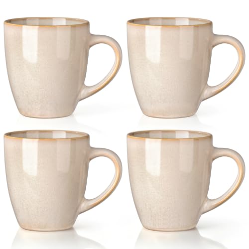 GBhome 12OZ Coffee Mugs Set of 4, Stoneware Coffee Mugs Set, Dishwasher & Microwave Safe - color: Almond Cream, size: Set of 4