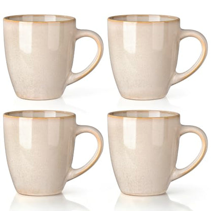 GBhome 12OZ Coffee Mugs Set of 4, Stoneware Coffee Mugs Set, Dishwasher & Microwave Safe - color: Almond Cream, size: Set of 4