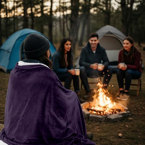 Utopia Bedding Reversible Plush Sherpa Blanket Throw Size Plum, 50x60 Inch | Soft, Warm, Fleece, Bed, Sofa, Couch, Camping, Travel, Cozy, All Season - color: Plum, size: Throw (50x60 Inch)