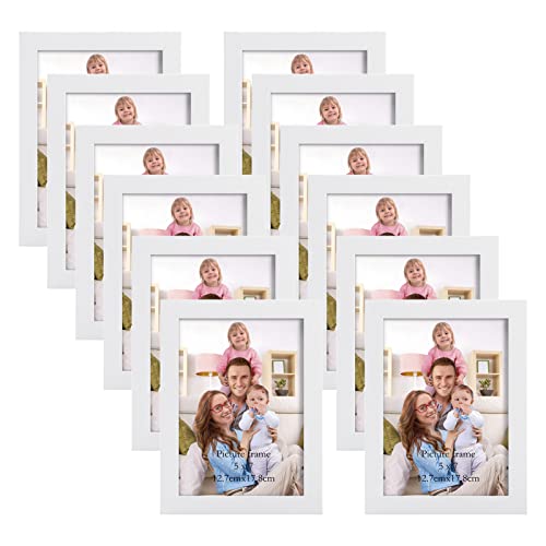 Giftgarden White 5x7 Picture Frame Pack of 12, Multi White Woodgrain 5 by 7 Photo Frames Bulk for Wall or Tabletop Display - color: White, size: 5x7
