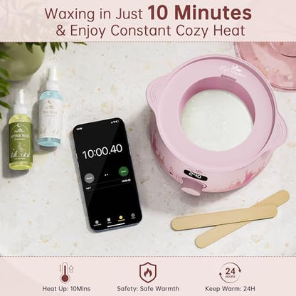 Lifestance Waxing Kit for Women & Men - L3 Blush Metropolis Digital Warmer, Silicone Wax Pot Liner, Hair Removal with 14.1oz Hard Wax Beads & Oil Spray, Professional for Home Brazilian Bikini Face Leg - color: Chic Enhanced LCD (Blush Metropolis) Kit