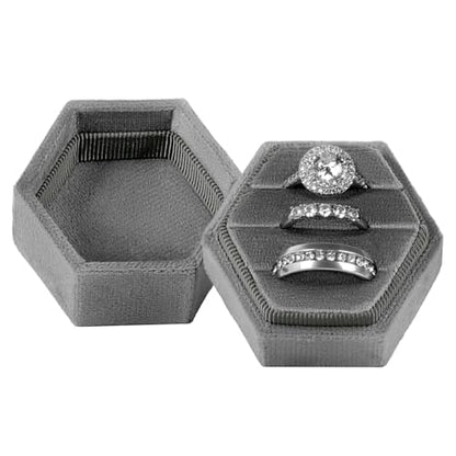 MFXIP Velvet 3 Slots Jewelry Ring Box Engagement Wedding Box Keepsake Box Bridal Photo Ring Triple Slots Hexagon - color: Gray