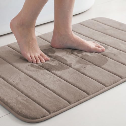 Flamingo P Memory Foam Bath Mat, Extra Soft Non Slip Absorbent Bathroom Mats Rugs Machine Washable for Shower, 20x32 Inches, Taupe - color: Taupe Straight Line, size: 32" x 20"