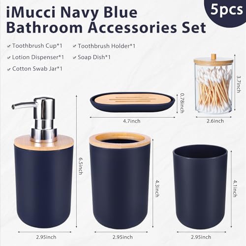 Bathroom Accessories Set 5Piece Navy Blue Bathroom Sets, Toothbrush Holder, Toothbrush Cup, Lotion Soap Dispenser, Soap Dish and Qtip Holder Bathroom Decor - style: Navy Blue