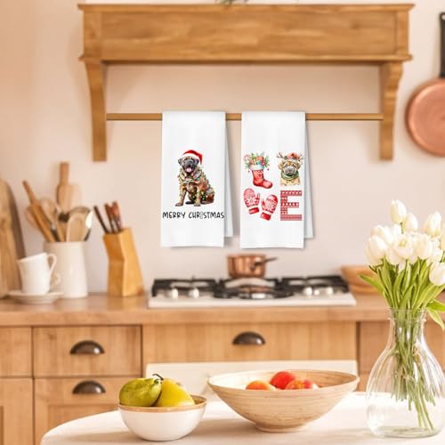 Christmas Mastiff Kitchen Dish Towels 2 Pack - Mastiff Dog Lover Gift, Waffle Weave Christmas Hand & Tea Towels for Kitchen Bathroom, 16x24 Inches - color: Mastiff Christmas