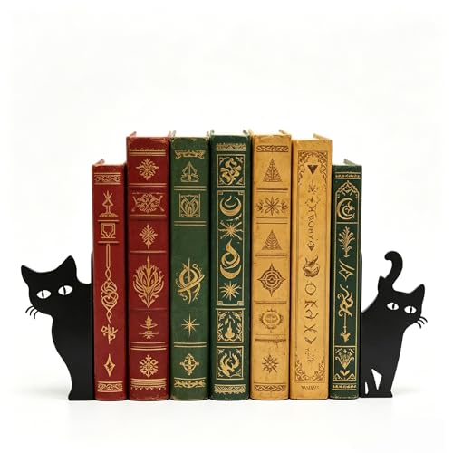 Cat Bookends Set of, Metal Decorative Book Ends for Shelves - Cute Cat Lover Gifts, Home Office Desk Decor for Bookshelf, Reading Enthusiasts (Two Cats) - color: Two Cats