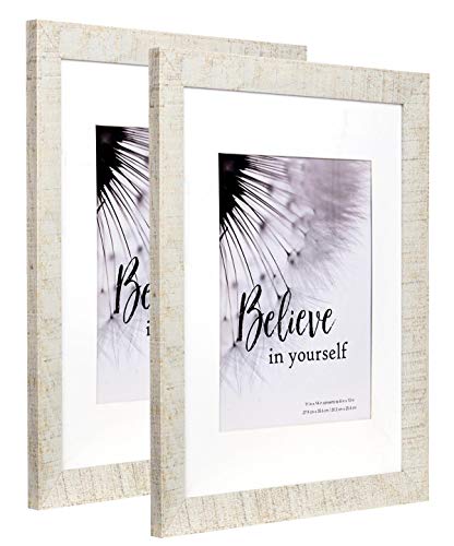 Wide Molding Rustic 11x14 Picture Frames, Made of HD Glass Display Picture 8x10 with Mat, Beige Photo Frame for Wall Mounting, 2 Sets - color: Beige, size: 11x14 inches