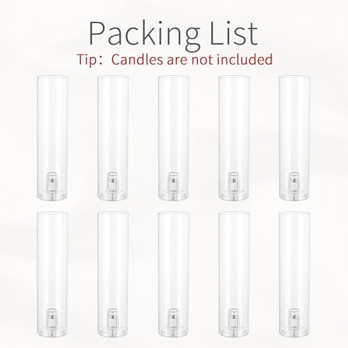 Hurricane Glass Candle Holders: 11.8" Tall Cylinder Cover Set of 10 | for 0.87" Taper, Windproof Chimney Cover, Clear Candlestick Holder for Wedding Table Centrepiece, Party, Birthday, Christmas - size: 11.8" H - 10 Pcs