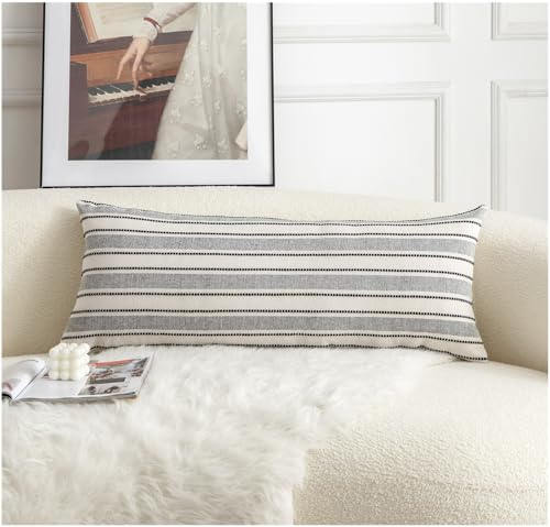 Cethom Decorative Boho Lumbar Pillow Covers, Modern Farmhouse Couch Pillowcase, 14 x 36 Long Accent Body Throw Pillow Covers, Sofa Bed Living Room Decor Cushion Case, Black and Beige, Pack of 1 - color: Black, size: 36" x 14" (Pack of 1)