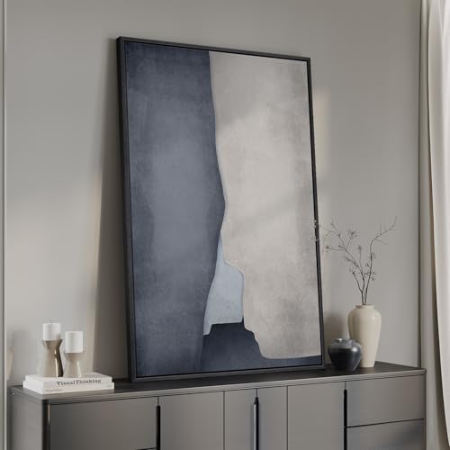 Framed Blue Abstract Wall Art, 1 Piece Large Modern Canvas Prints Paintings Artwork for Walls, Minimalist Blue Gray Cool Tones Pictures for Living Room Bedroom Dining Room Hallway Wall Decor 24x36 In - color: Blue and Grey