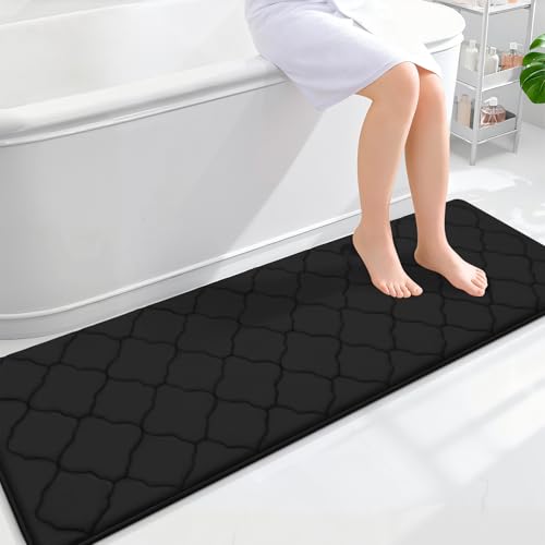 OLANLY Memory Foam Bath Mat Rug 59x20, Ultra Soft and Absorbent Bathroom Rugs, Non-Slip, Comfortable, Machine Washable Bath Carpet for Bathroom Floor, Tub, Shower and Home Decor Accessories, Black - color: Black, size: 59" X 20"