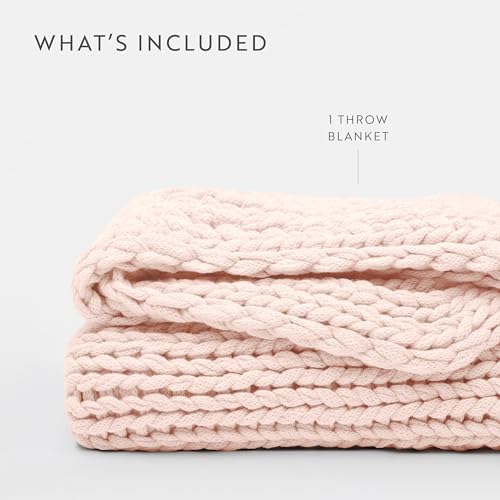 Merit Linens Chunky Knit Throw Blanket - One Size Blush - color: Chunky Hand-knit Blush