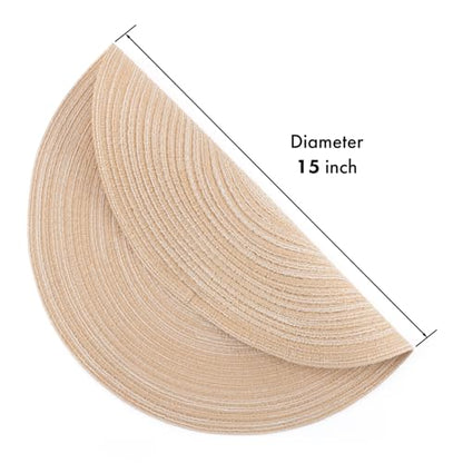 Winknowl Round Braided Placemats Set of 8 Washable Woven Heat Resistant Table Mats for Kitchen Dining Tables 15 inch Round Place Mats (Beige,8) - color: Beige, size: 8pcs