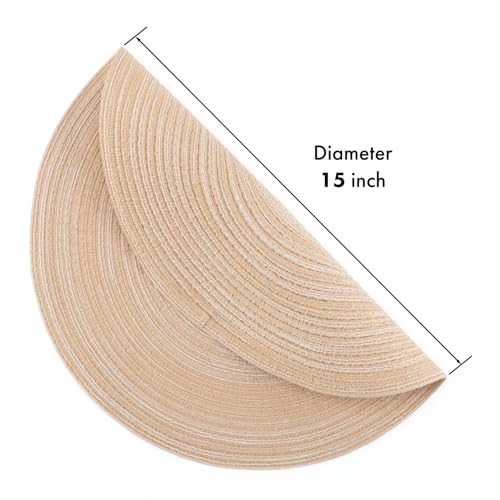 Winknowl Round Braided Placemats Set of 8 Washable Woven Heat Resistant Table Mats for Kitchen Dining Tables 15 inch Round Place Mats (Beige,8) - color: Beige, size: 8pcs