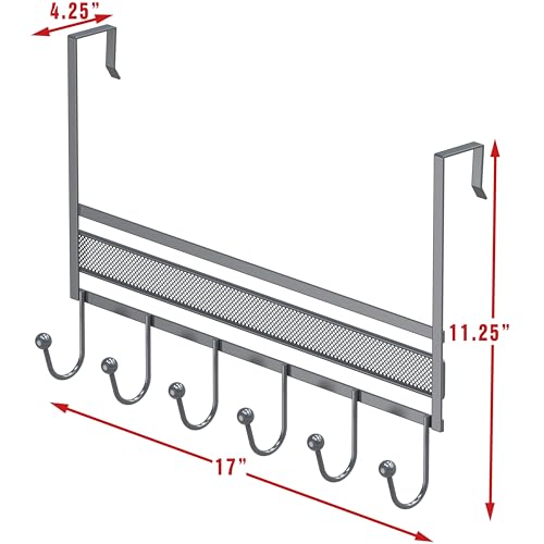 Deco Brothers Over The Door Hook Organizer with 6 Hooks, Silver