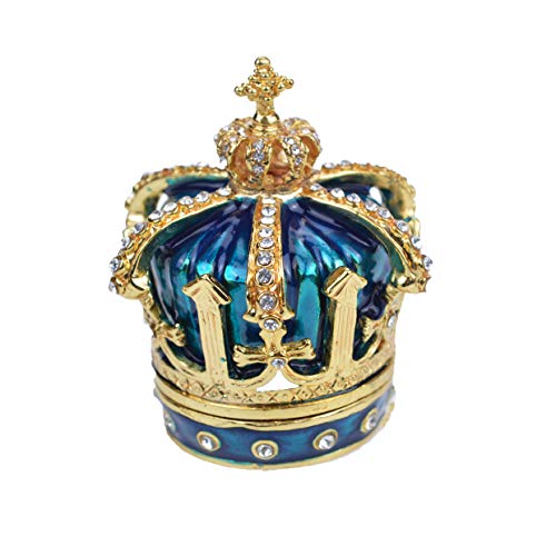 QIFU Hand Painted Enameled Blue Crown Style Decorative Hinged Jewelry Trinket Box Unique Gift for Home Decor - color: Crown 1