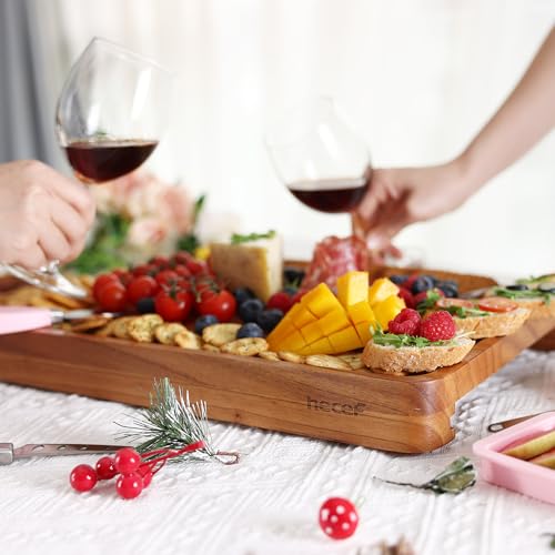 hecef Pink Large Charcuterie Board Set with Stainless Steel Cheese Knives, Cheese Board Set Wooden Appetizer Platter for Housewarming, Weddings, Birthdays & More, Forks & Pull-Out Drawers - style: with Drawer-Pink
