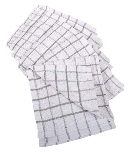KAF Home Pantry 100% Cotton Checkered Grid Dish Cloths | Set of 6, 12 x 12 Inches | Absorbent and Machine Washable | Perfect for Cleaning Counters, and Any Household Spills - Gray - color: Gray