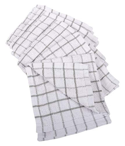 KAF Home Pantry 100% Cotton Checkered Grid Dish Cloths | Set of 6, 12 x 12 Inches | Absorbent and Machine Washable | Perfect for Cleaning Counters, and Any Household Spills - Gray - color: Gray