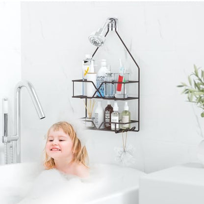 TreeLen Shower Caddy over Shower Head Hanging Bathroom Caddy for Bathroom Organizer 4 Hooks Shampoo Holder-Bronze - color: Bronze