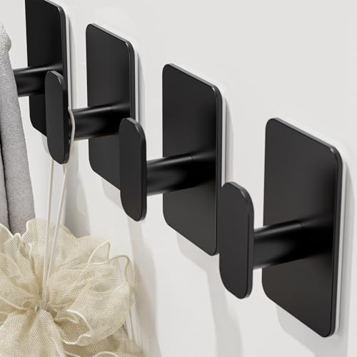 Large Heavy Duty Wall Hooks - 26lb Max, Stainless Steel Adhesive Towel Hooks for Hanging Towel, Coat, Robe, Hat, Sticky Towel Holder for Wall Mount in Bathroom, Shower, Kitchen (Black, 4 Pack) - color: Black-4