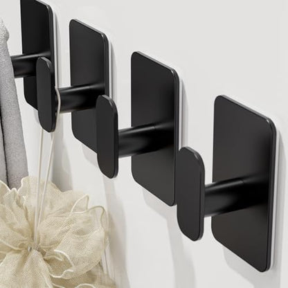 Large Heavy Duty Wall Hooks - 26lb Max, Stainless Steel Adhesive Towel Hooks for Hanging Towel, Coat, Robe, Hat, Sticky Towel Holder for Wall Mount in Bathroom, Shower, Kitchen (Black, 4 Pack) - color: Black-4