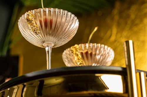 Venus Seashell Coupe Cocktail Glasses | Set of 4 | 8 oz Crystal Ribbed Champagne Saucers for Drinking P-Star and Espresso Martini, Margarita, Daiquiri, Cosmopolitan, Gimlet | Elegant Gift Glassware