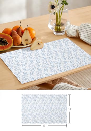 Table Runner and Placemats Set of 4 Blue Flower Decorative Dining Table Runner with Matching Placemats Floral Tree Branch Table Decor for Kitchen Dining Room and Everyday Use 13x90in - size: 13"x90"+4pcs