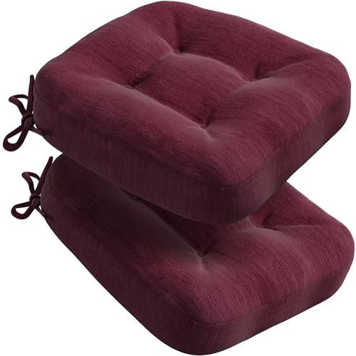 Codi Dining Chair Cushions 2 Pack, Thick Memory Foam Kitchen Seat Pads | 3.5-inch triple-layer comfort, Non-slip backing, Secure ties, Removable washable covers, 16.5"x16.5" D-shaped, Wine - color: Wine-new, size: Pack of 2