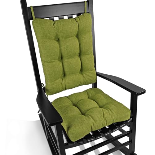 BUYUE Chair Cushion Set for Rocking Chair, Back Pillow & Seat Cushion with Ties, Original Woven Fabric Non-Slip Chair Pads for Elderly Sitting, Grass Green - color: Grass Green