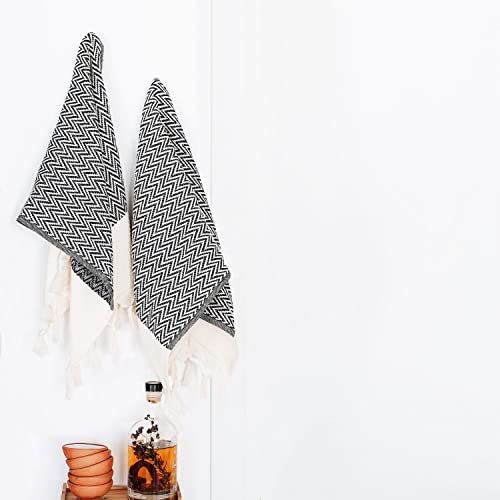 Kitchen Hand Towels and Dishcloths Set of 2, Turkish Hand Towels for Bathroom, 100% Cotton Tea Towel Gift Set (14 x 30 Inches, Black) - color: Black