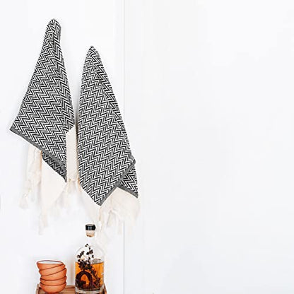 Kitchen Hand Towels and Dishcloths Set of 2, Turkish Hand Towels for Bathroom, 100% Cotton Tea Towel Gift Set (14 x 30 Inches, Black) - color: Black